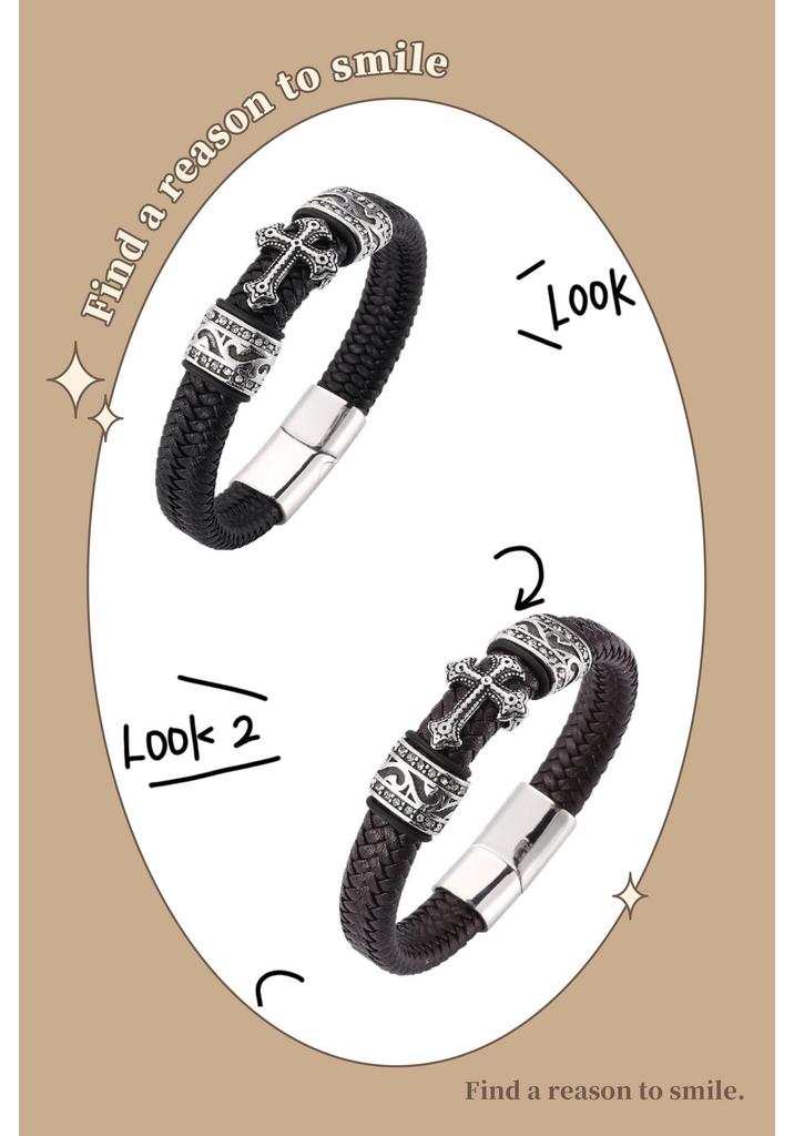 Top-Selling Men's Retro Braided Rope Bracelet - Personalized Cool Cross Design