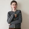 Cardigan Dama Etnic Fair Isle Floral din Cașmir - Pulover cu Tricotaj Larg și Gât Rotund