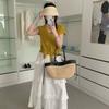 Internet celebrity popular POLE high quality French straw tote bag leather splicing versatile portable underarm vegetable basket bag