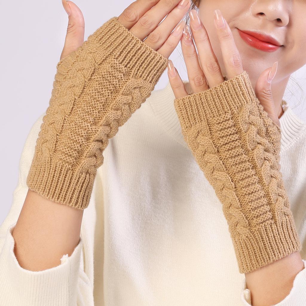 Autumn and Winter Short Knitted Exposed Finger Warm Stacking Gloves Wrist Guard Women’s Gloves & Mittens
