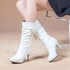 Elegant White Mid-calf Boots Autumn Winter Women Boots Ladies Slip-on Luxury Thin High Heels Party Office Shoes Woman Size 34-43