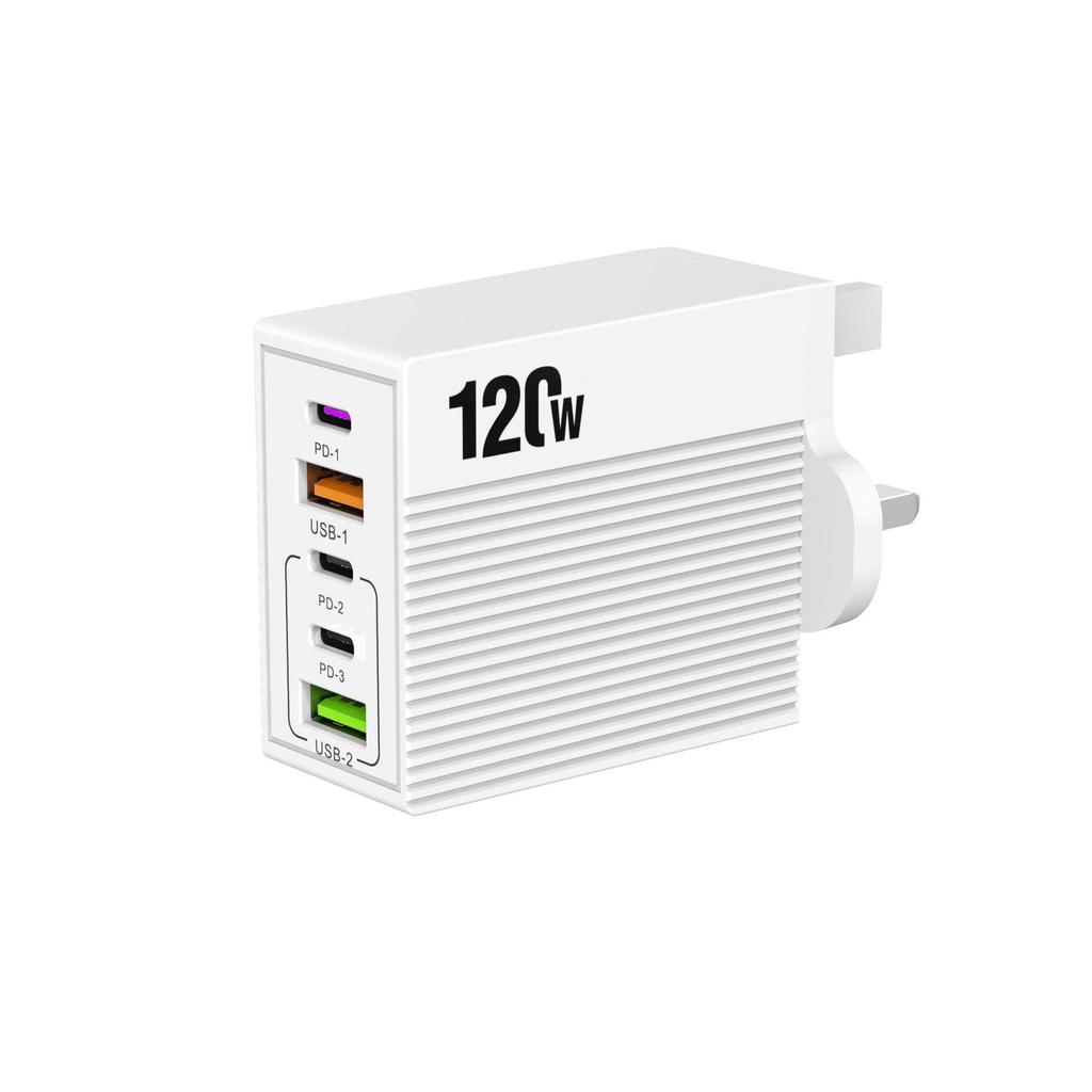 Caricabatterie Rapido Multi-Porta da 120W con Spina USA/UE/UK - Dispositivo da Viaggio Compatto, Supporto Completo Protocolli