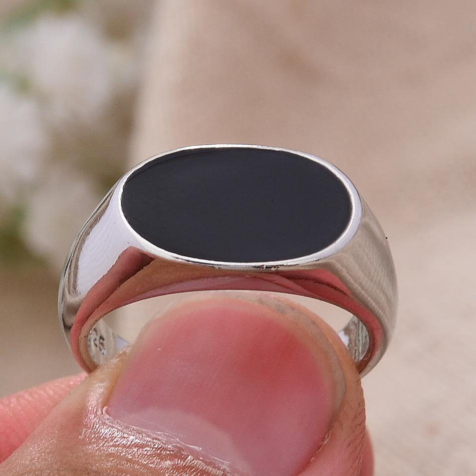 New Arrival Elegant Ellipse Black Spot Glaze Thai Silver Ladies Open Rings For Women New Year Gift