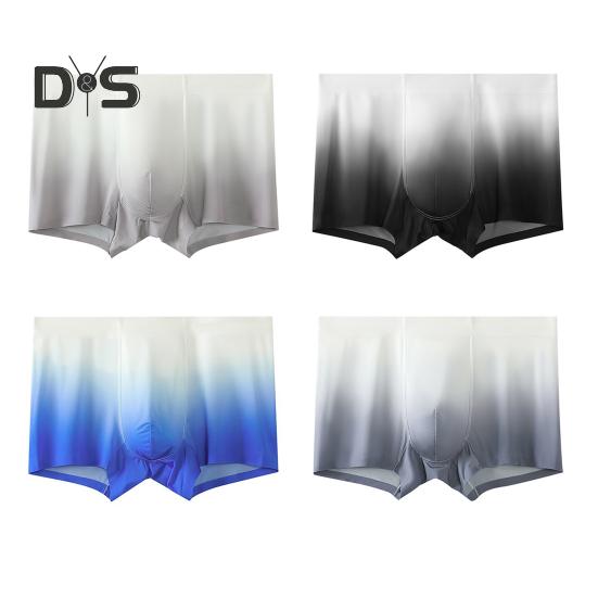 Men Boxer Underwear Breathable Ice Silk U Convex Design Gradient Color Shorts Underwear Seamless Panties Daily Wear