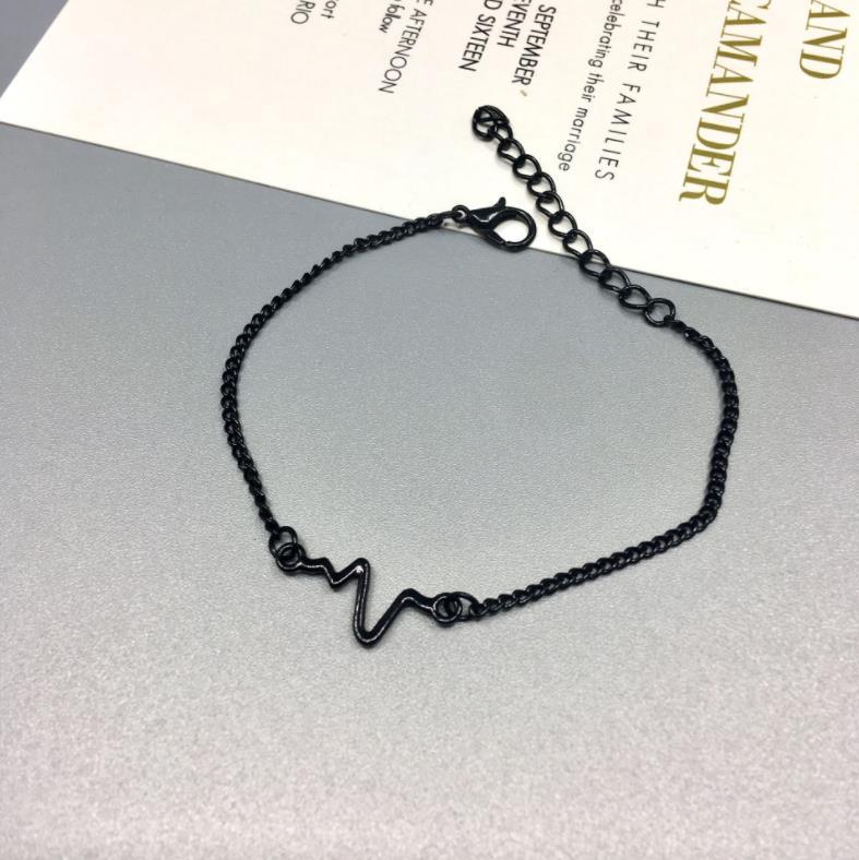 

E064 Корейский минималистский браслет ECG Lightning для пары чёрный