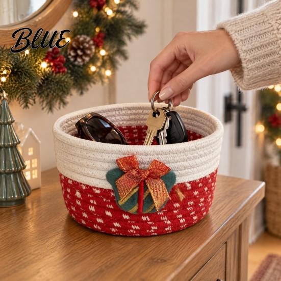 Cute Table Organizers Desktop Decorative Basket Christmas Woven Storage Cotton Rope Theme Organizer Handmade Fabric