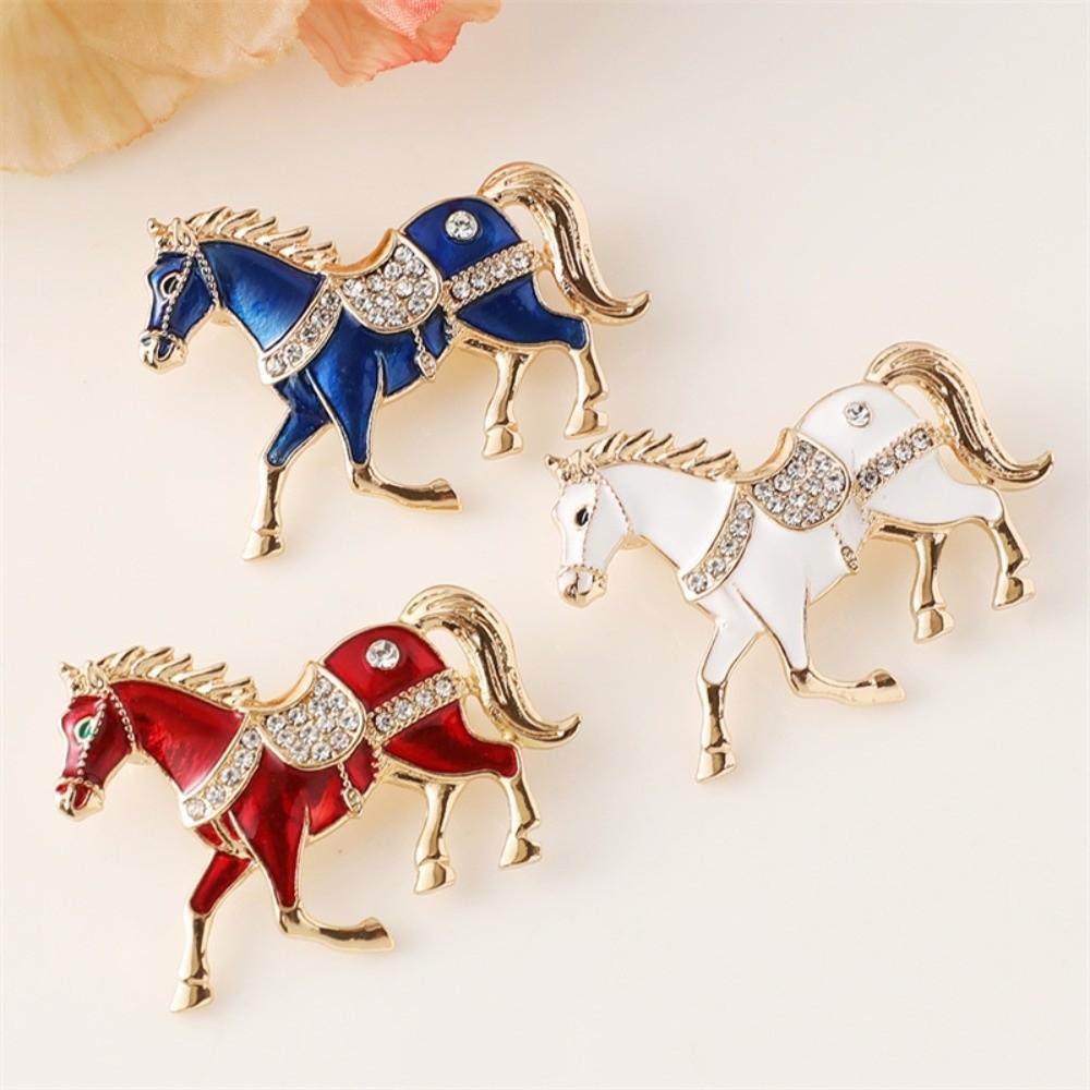 Luxury Enamel Rhinestone Horse Brooch Chinese Style Animal Lapel Pins Elegant Zodiac Pin  Festival