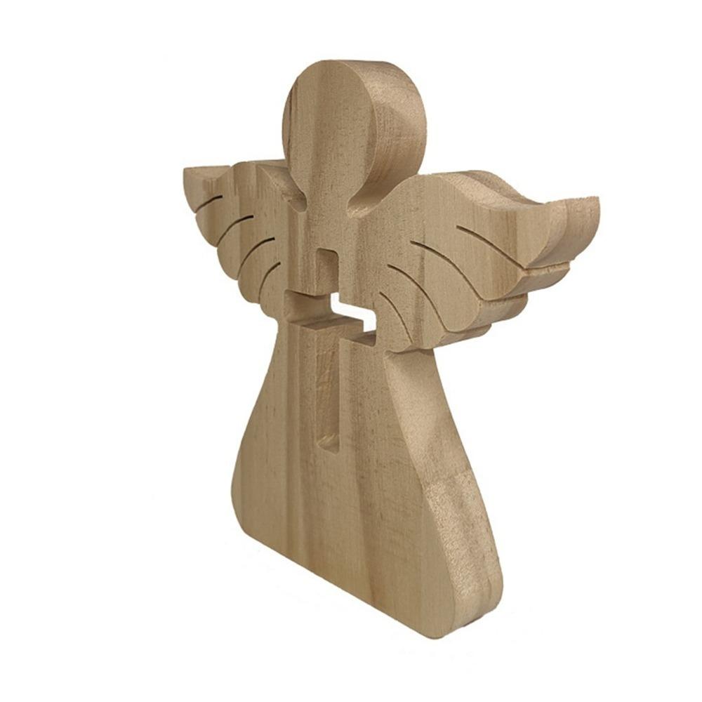 Wooden Hollow Cross Wooden Angel Tabletop Ornament Living Room Corner Shelf Display Decor