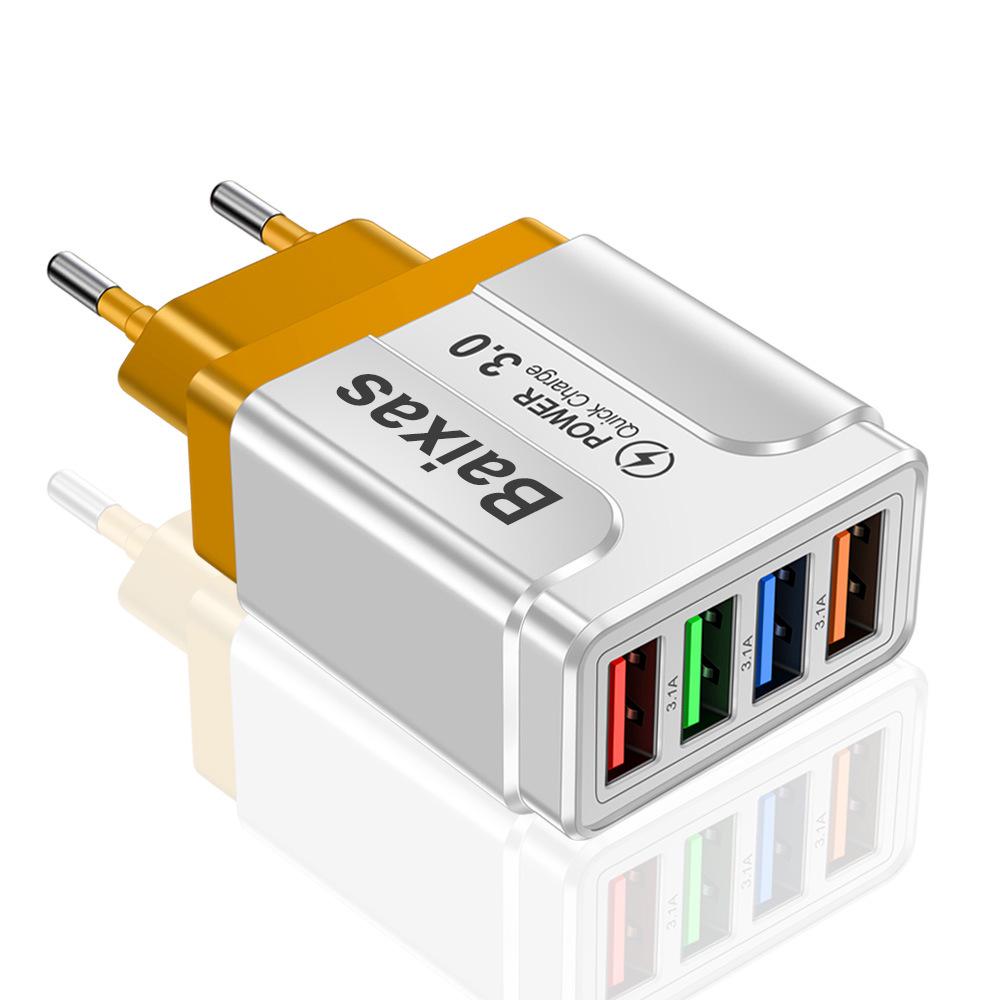 

Colorful 4-Port USB Mobile and Tablet Charger, 3A Travel Plug, EU/US/UK Compatible