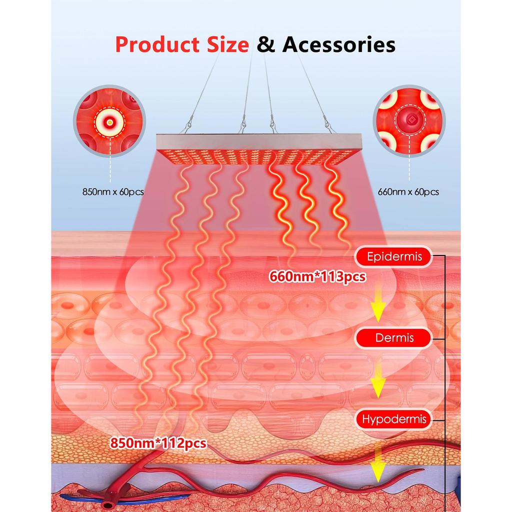 LED Red Light Therapy Panel Lamp for Facial Anti Aging Skin Care Beauty 225 LED Light Body Pain Relief Physical Therapy Tools