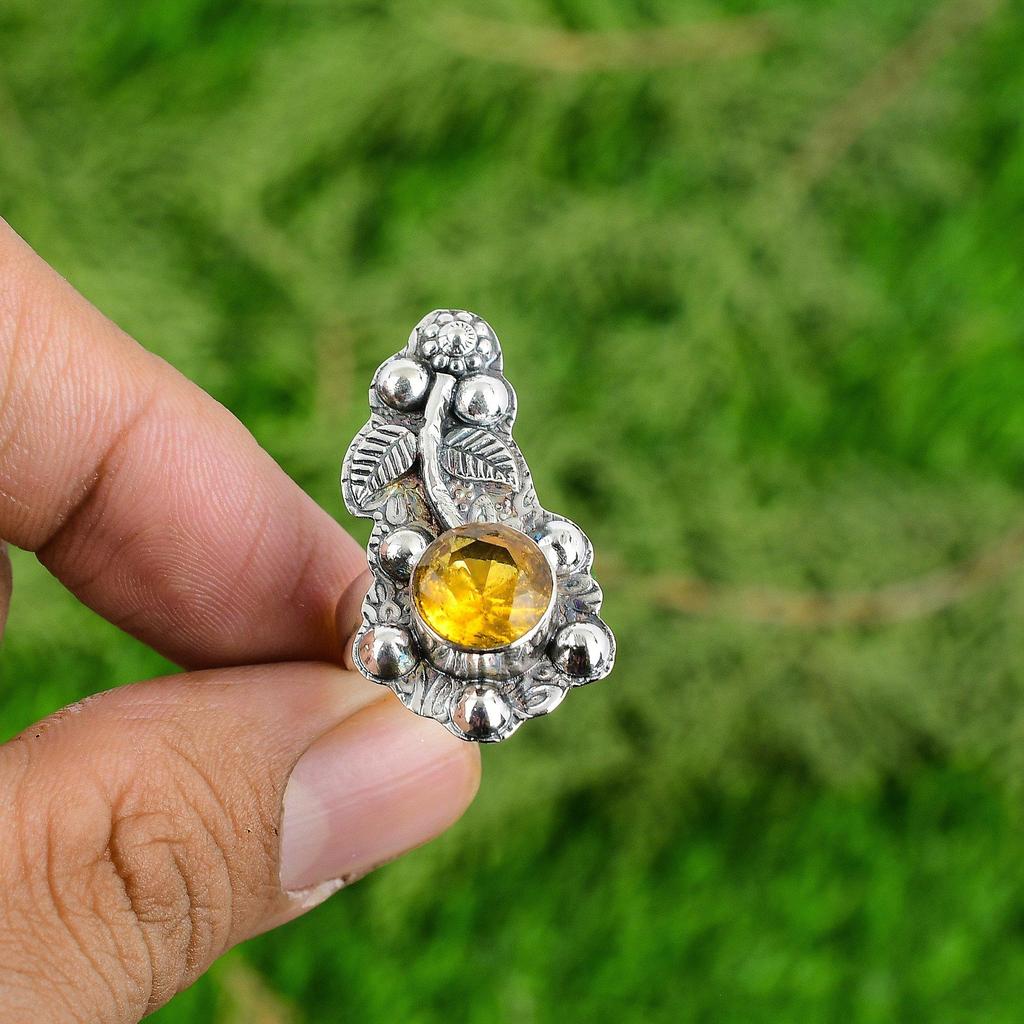 Mothers day Sale 925 Sterling Silver Citrine Gemstone Bezel Flower Promise Ring