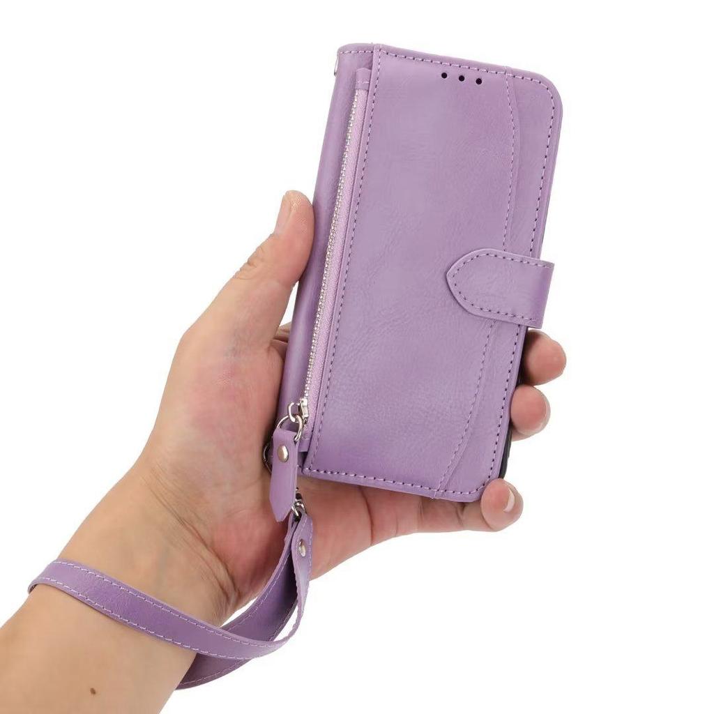iPhone 15 Pro Leather Zipper Lanyard Case with Protective Function.