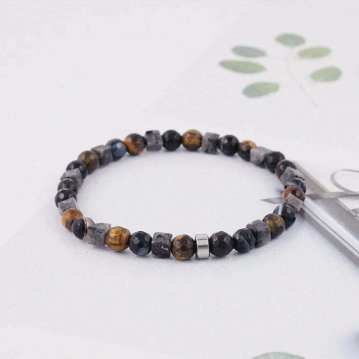 6 Tiger Agate Cube Mixed Gemstone Bracelet (C2503AC1266_BK)