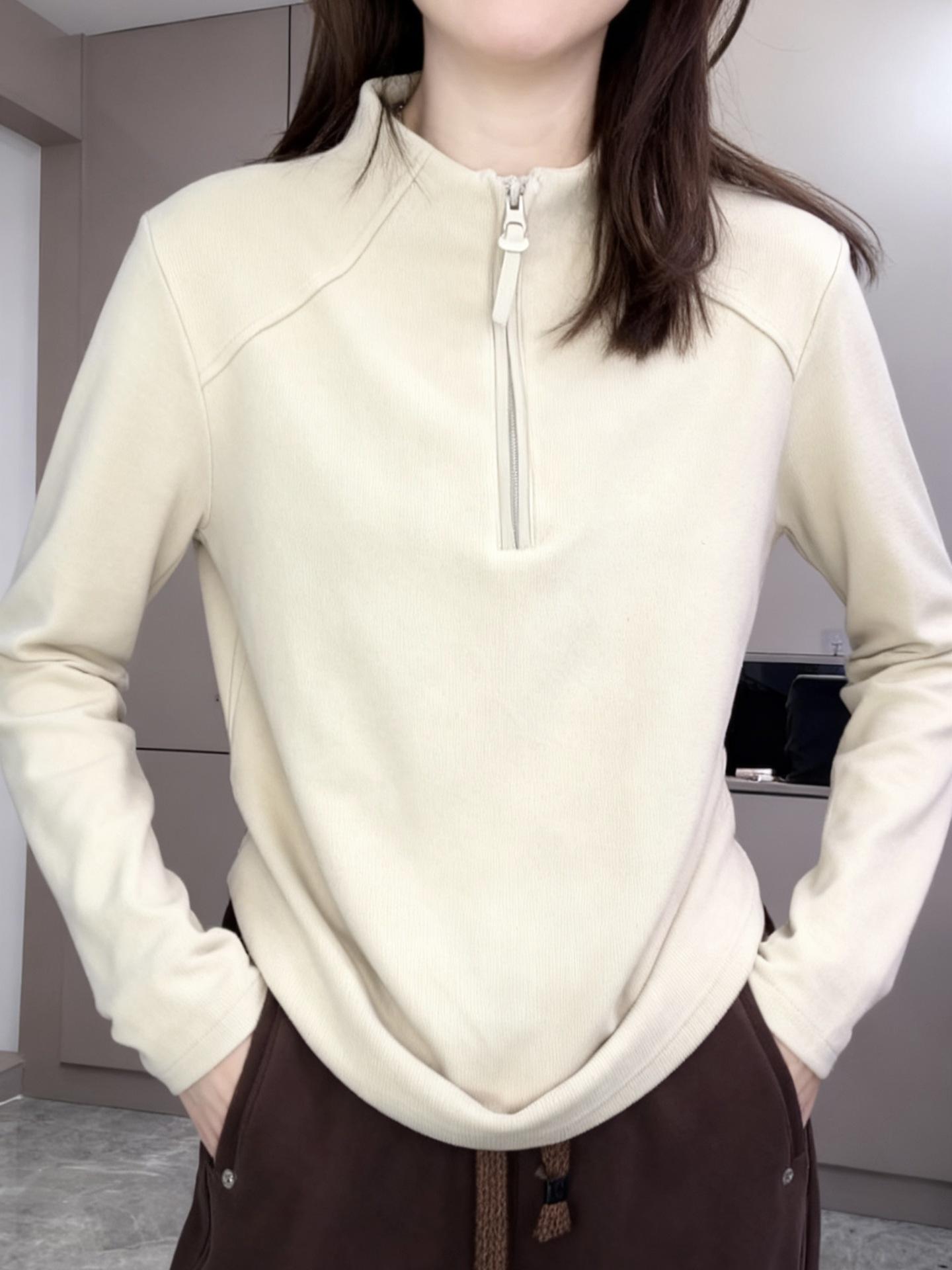 Enhanced German Velvet Women s Half-Zip Stand-Collar Long Sleeve T-Shirt: Versatile, Warm Base Layer XXL абрикосовый