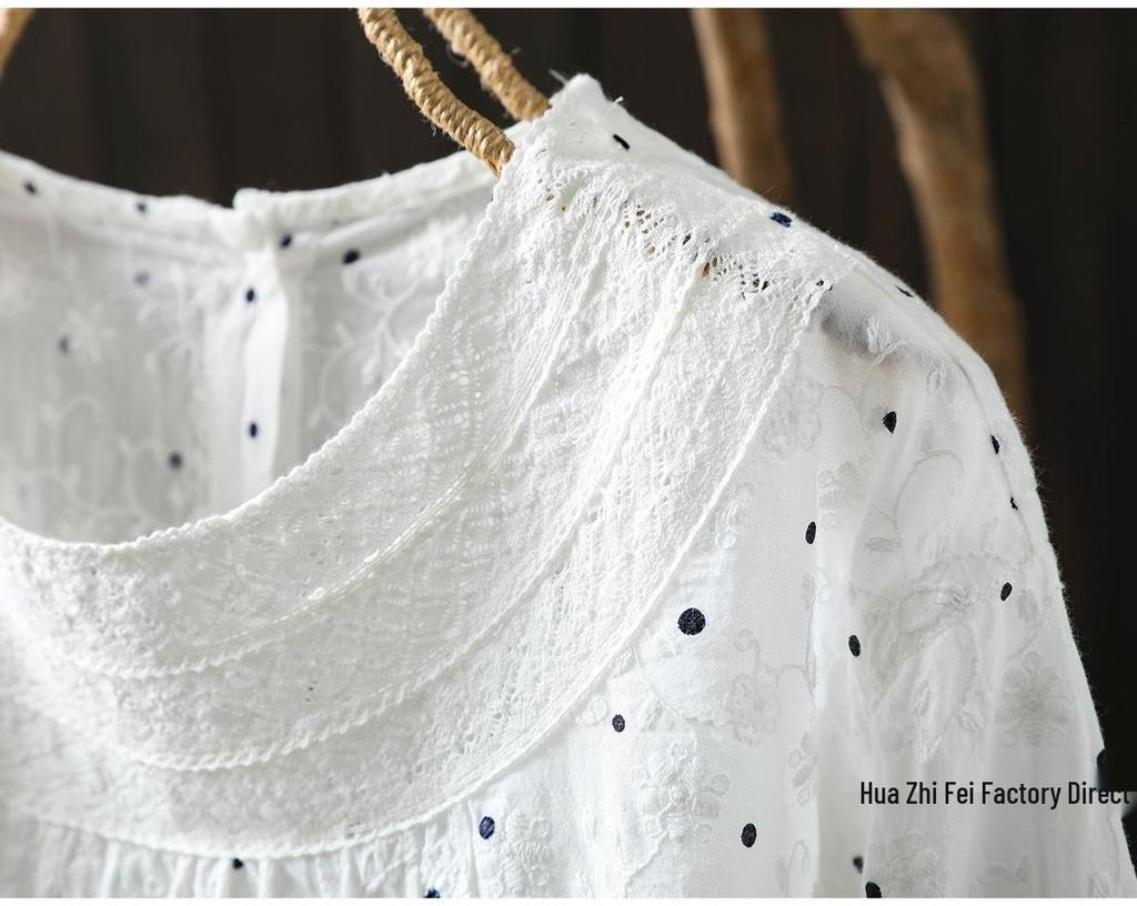Spring 2026 Women's Polka Dot Embroidered Jacquard Shirt with Back Buttons