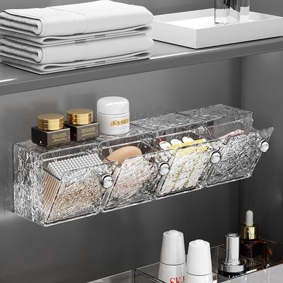 Wall-Mounted Punch-Free Bathroom Storage Box with Flip-Up Mirror and Dustproof Cotton Swab Holder.