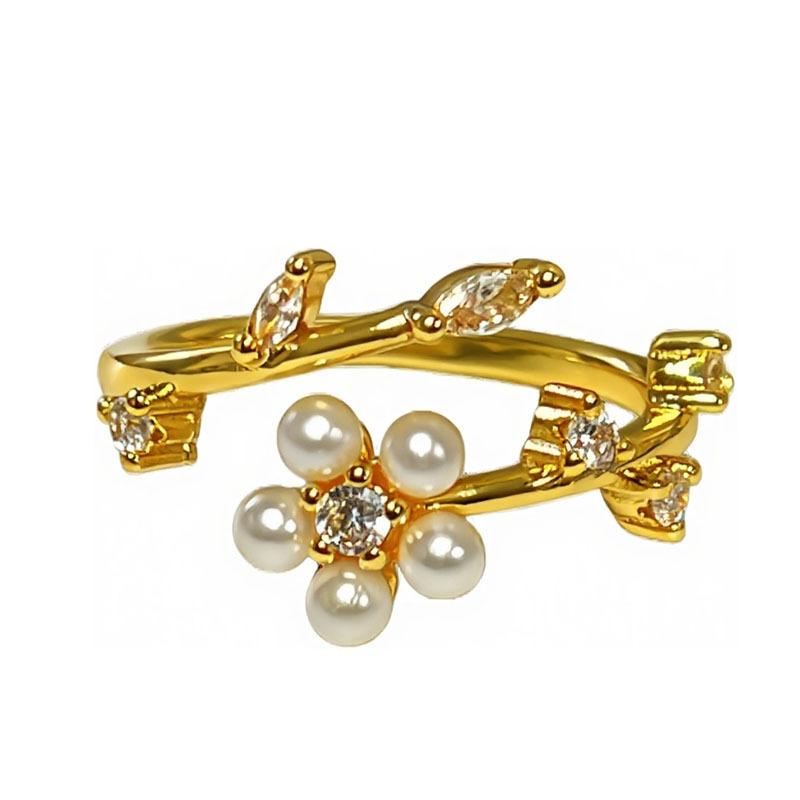 Vintage court style high-end gourd fingertip colorful flower pearl ring femininity mix and match fashion index finger ring
