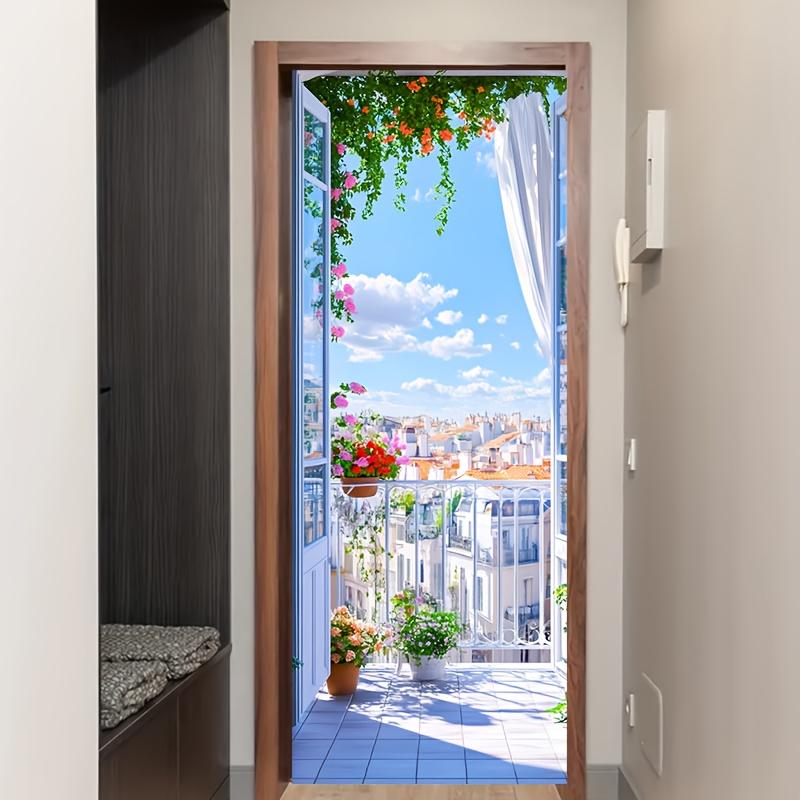 Balcon și grădină Tapet autoadeziv pentru uși 3D PVC Decor autocolant Plajă Soare Peisaj Poster Mural Decal de perete deursticker