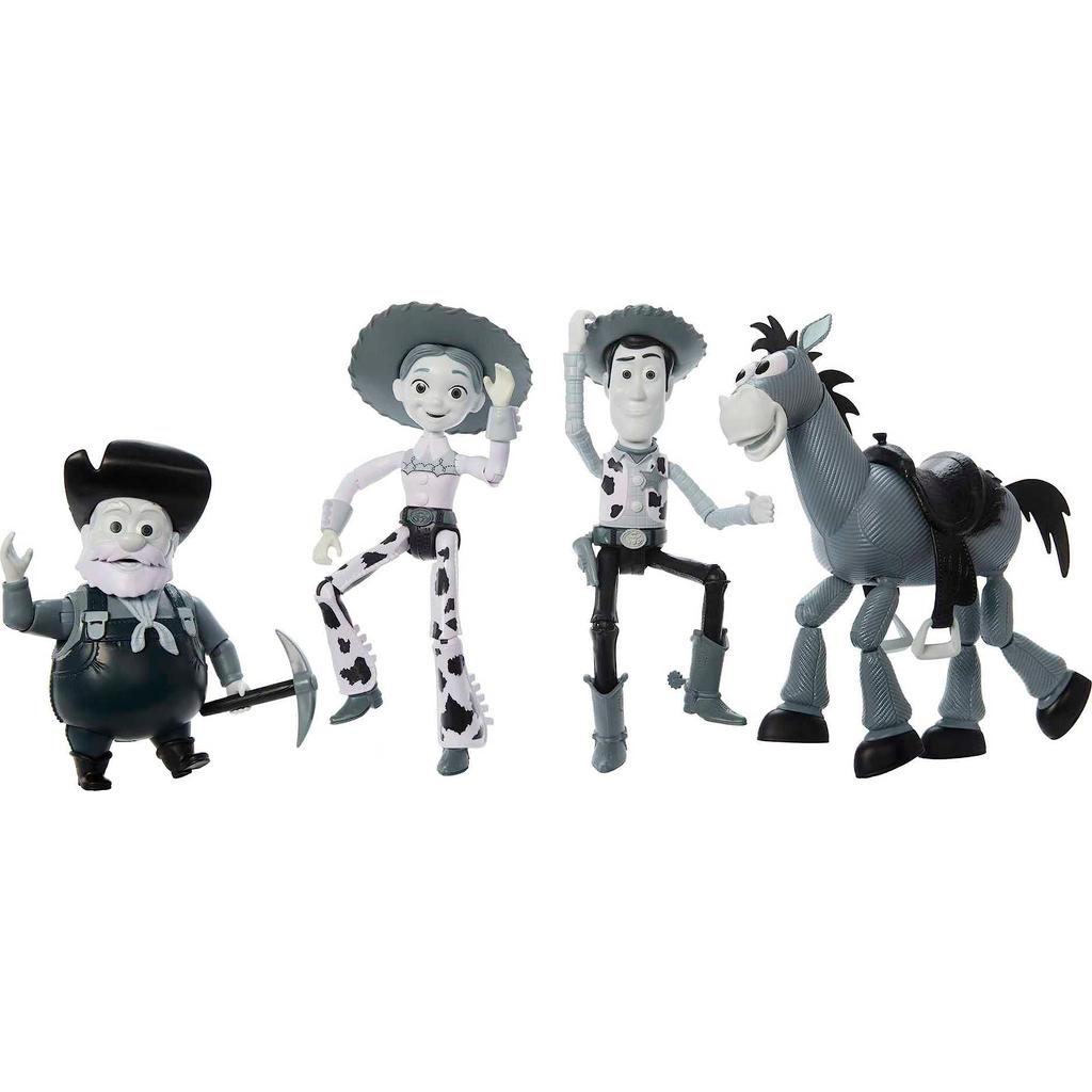 Mattel Disney & Pixar Toy Story Set with 4 Action Figures: Black & White Woody's Round-Up Pack, Woody, Jessie, Bullseye & Stinky Pete, 7-Inch Scale