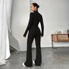 Women's Knitted Pullover Pants Two Pieces Set Slim Long Sleeved Mock Neck Top High Waist Wide Leg Pant Outfits