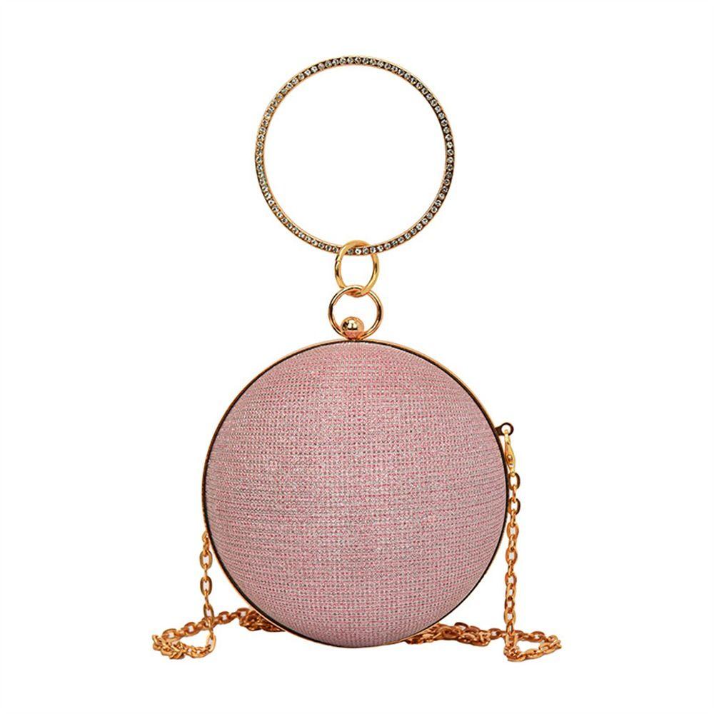 Gold Bright Silk Circular Evening Bag Women Banquet Clutch Rhinestone Decor Chain Shoulder Bags Luxury Female Party Handbags