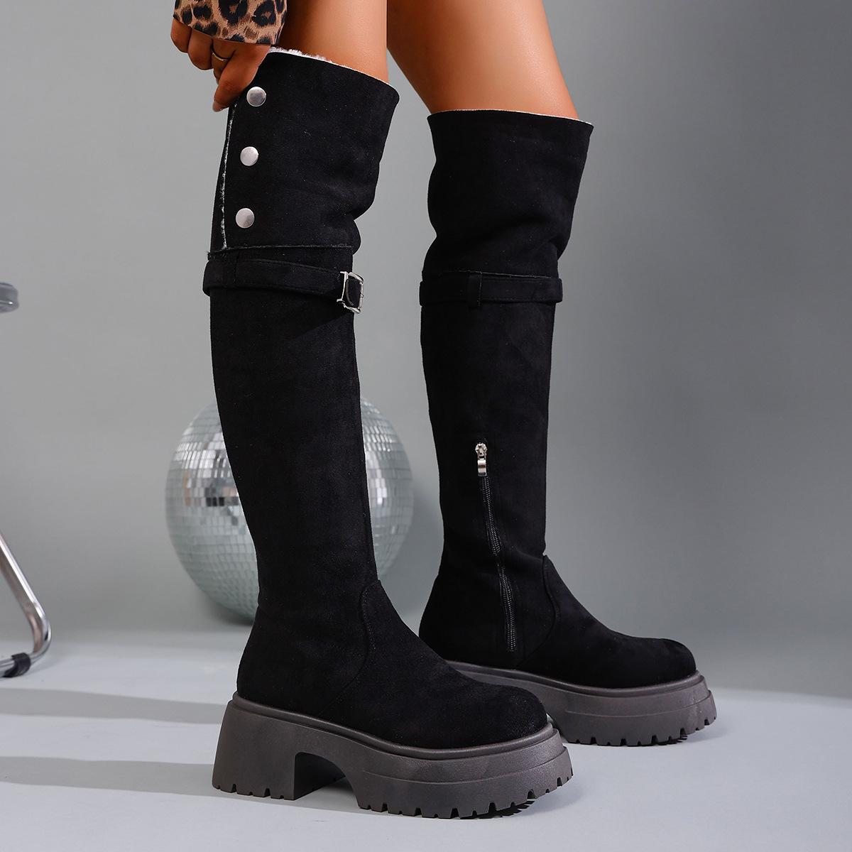 

High Heel Over Knee Boots Plush Cotton Boots Women s Shoes 2025 New Autumn and Winter Snow Boots Long Knight Boots 42