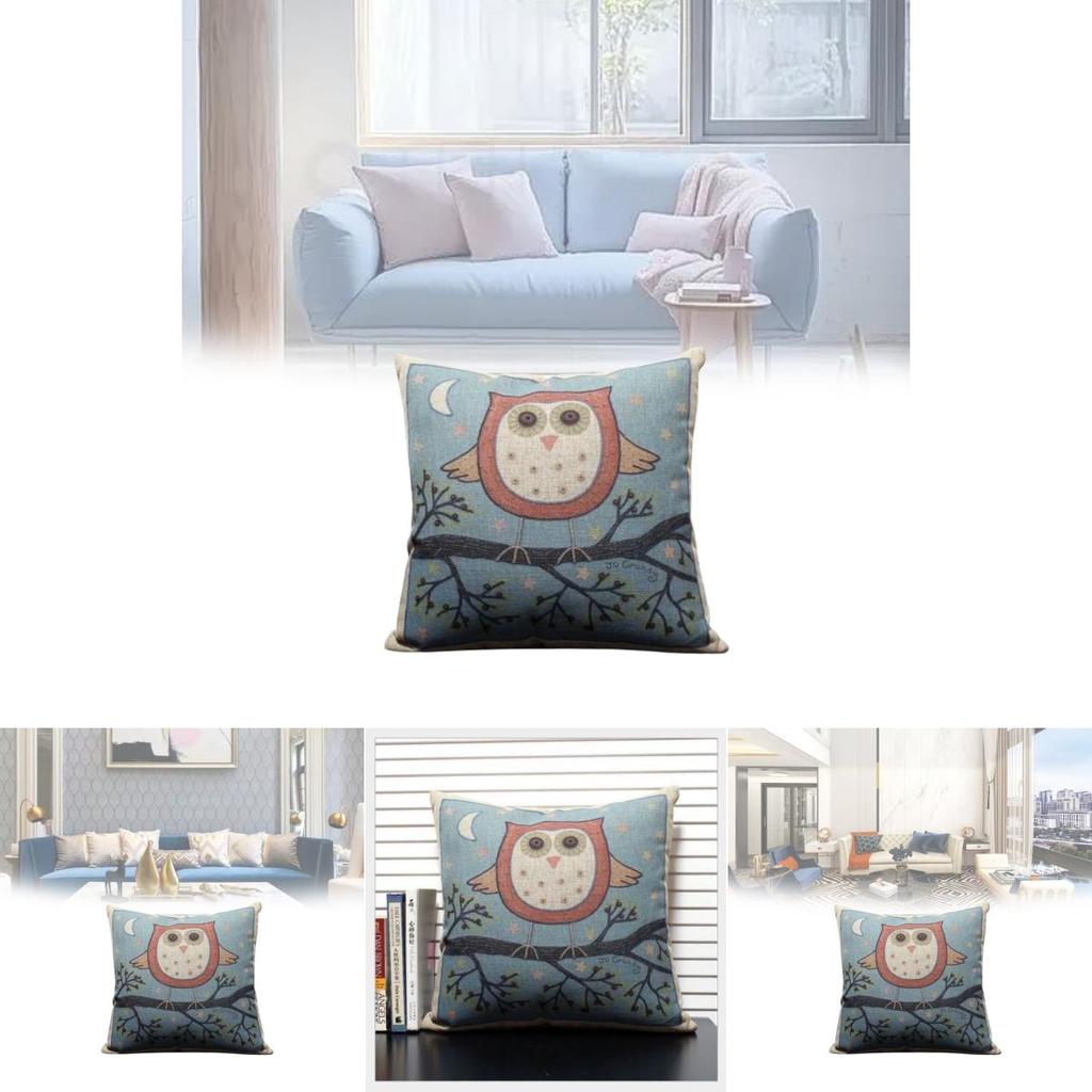 Only Pillowcases Minimalist Cartoon Owl Throw Pillow With Removable Linen Cover For Home Decor