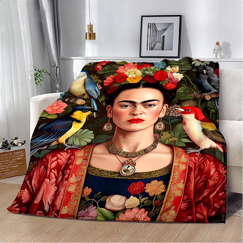 Cartoon F-Frida Printed Blanket Picnic Blankets Warm Blanket Soft and Comfortable Blanket Home Travel Birthday Gift