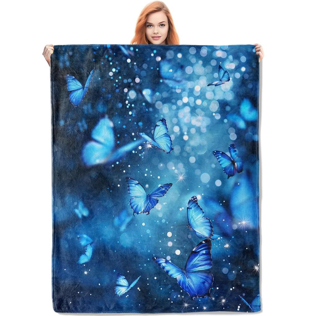 Super Soft Funny Butterfly Throw Blanket Cozy Fleece Fuzzy Plush Flannel Blanket for Travel Camping Living Room Sofa Decor Gift