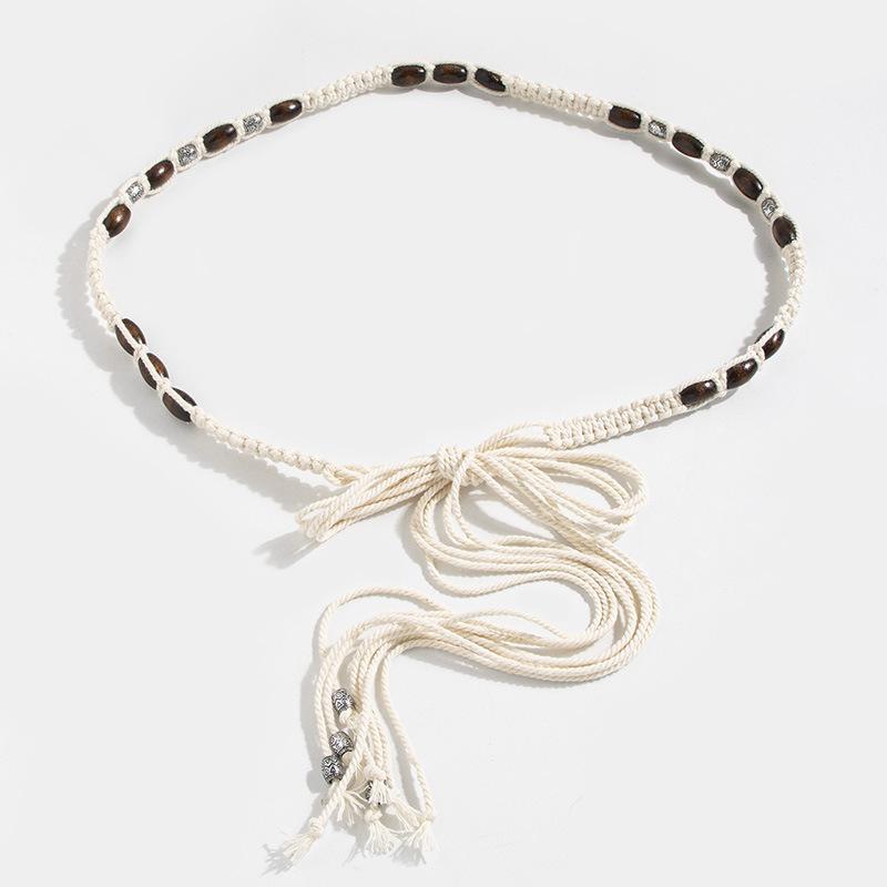 Bohemian Belt Ethnic Style Belt Shell Belt Wooden Beads Women's Thin Belt Leisure Vacation Style Waist Rope