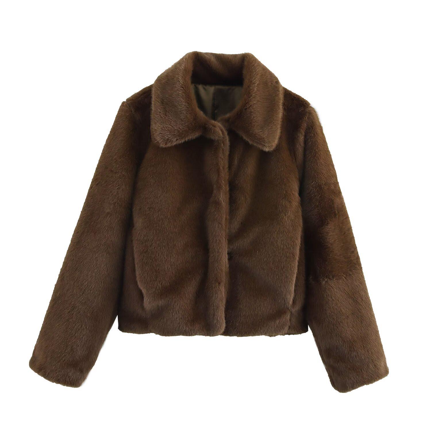 

Модное пальто из искусственного меха для женщин на осень/зиму 2024 - Стиль 81847 L коричневый