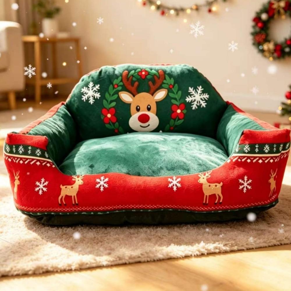 Washable Cat Sleeping Mat Soft Plush Warm Cat House Christmas Pet Sofa Bed Festival