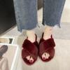 Large size fluffy slippers women's autumn and winter new flat bottom home indoor cross plush cotton mop