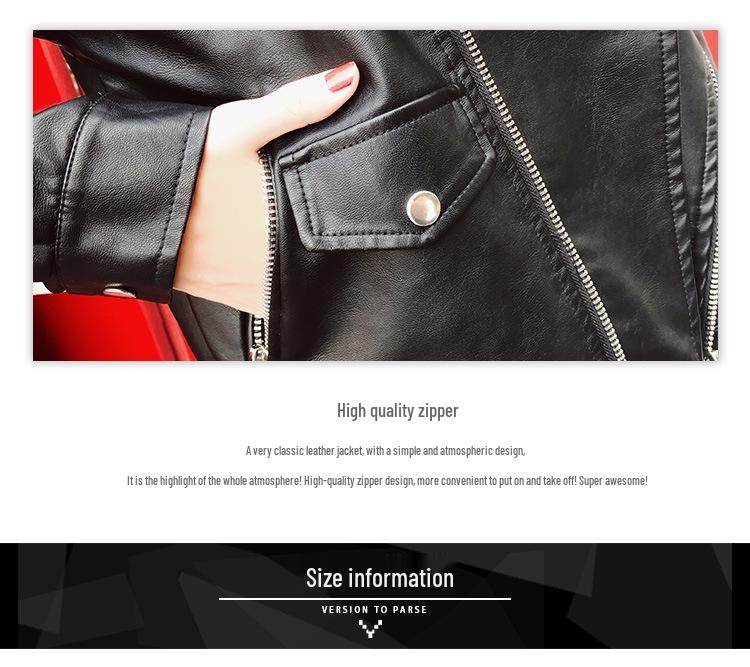 European & American Style Women's Motorcycle Leather Jacket with Oblique Zipper and Long Sleeves