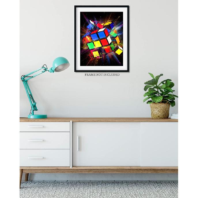 Govivo Exploding Rubik's Cube - Wall Art Decor Print with a Black Background - Unframed Artwork Printed On Photograph Paper