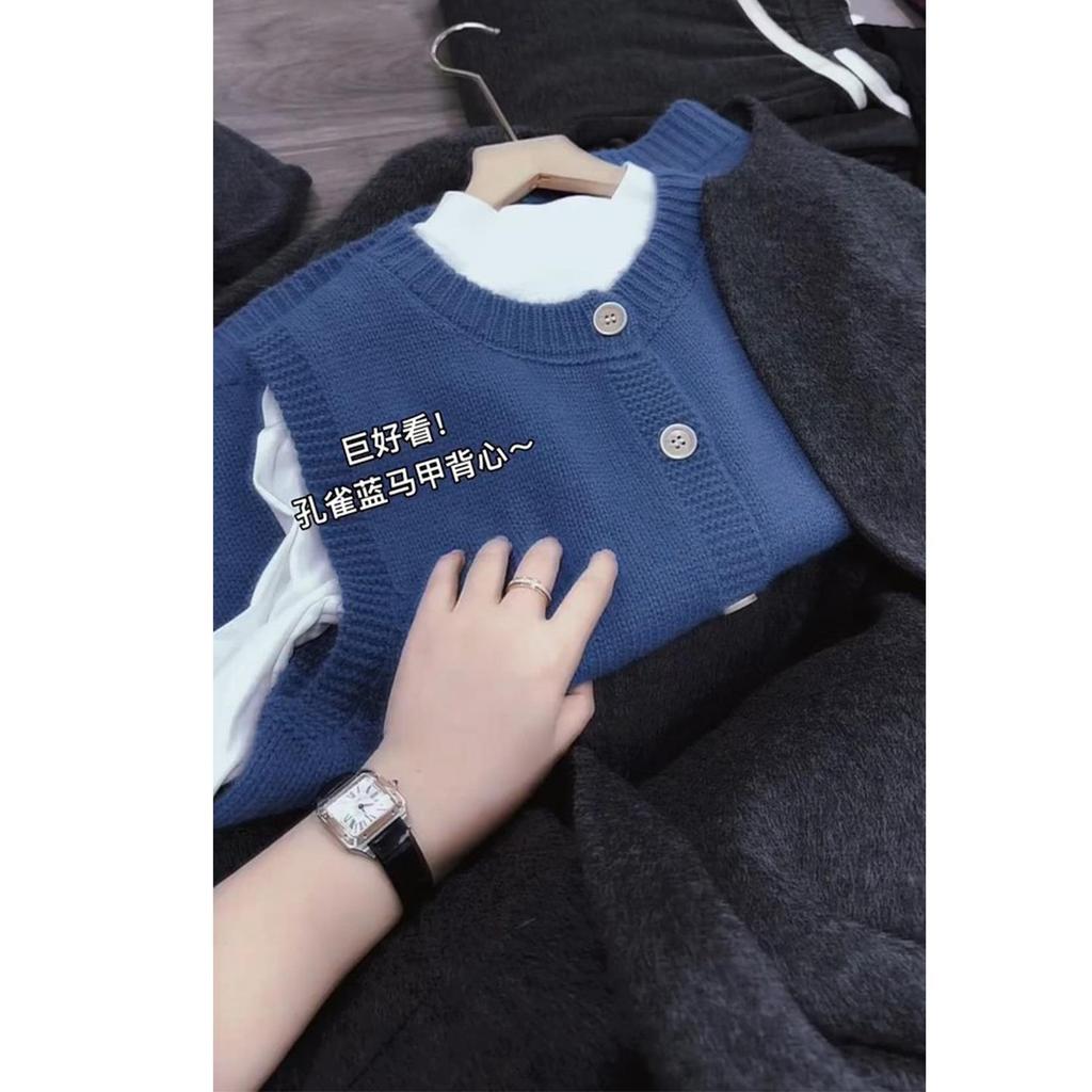Chic Korean Blue Sweater: Slim Fit Knit Vest/Cardigan for Women - Perfect for Autumn/Winter Layering