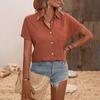 Women's Casual Solid Color Short Sleeve Button-Down Shirt Pocket