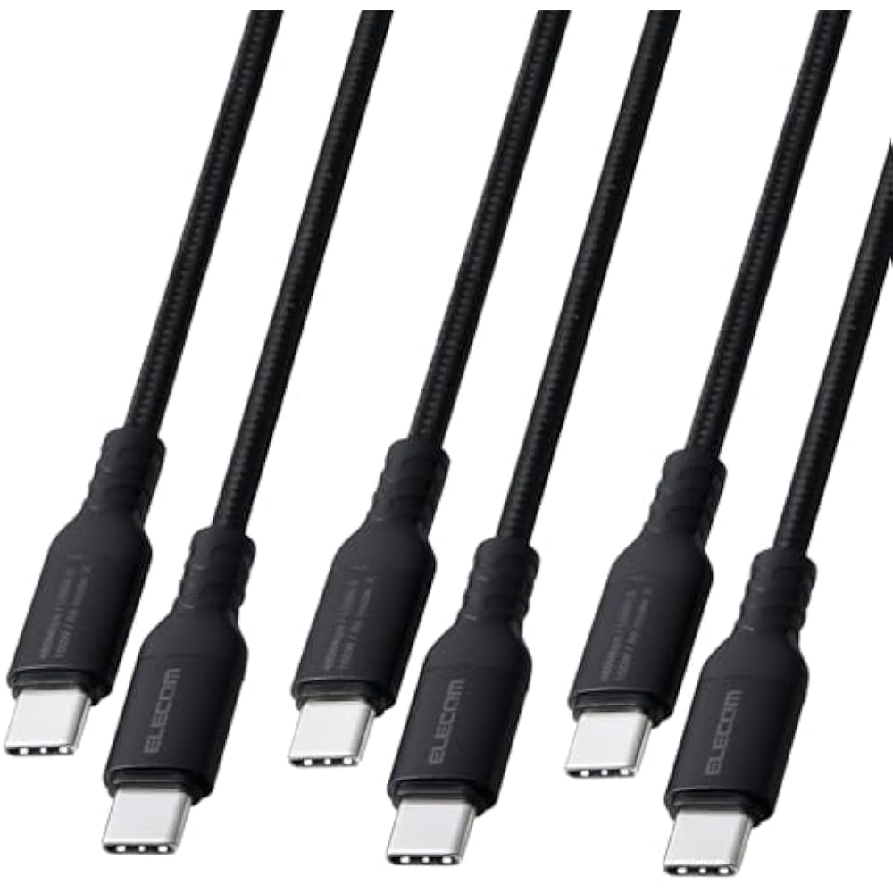 Elecom [Set of 3] USB Type-C Cable [0.5m/1m/2m] 100W PD Compatible High Durability Nylon Mesh Fas...