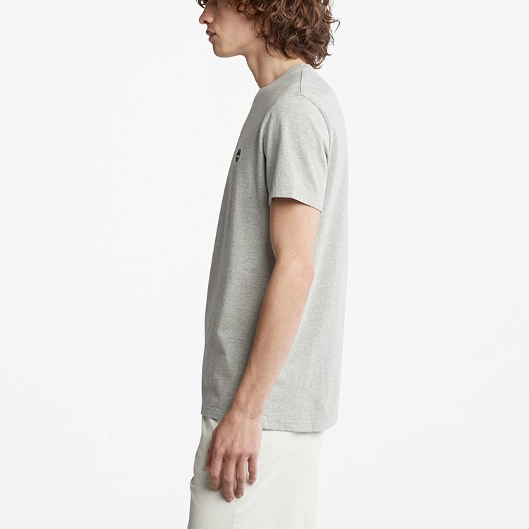 Timberland Solid Color Logo Embroidered Casual Slim Fit Crew Neck Short Sleeve T-Shirt Men Tops Medium-Heather-Gray A2EKJ-052