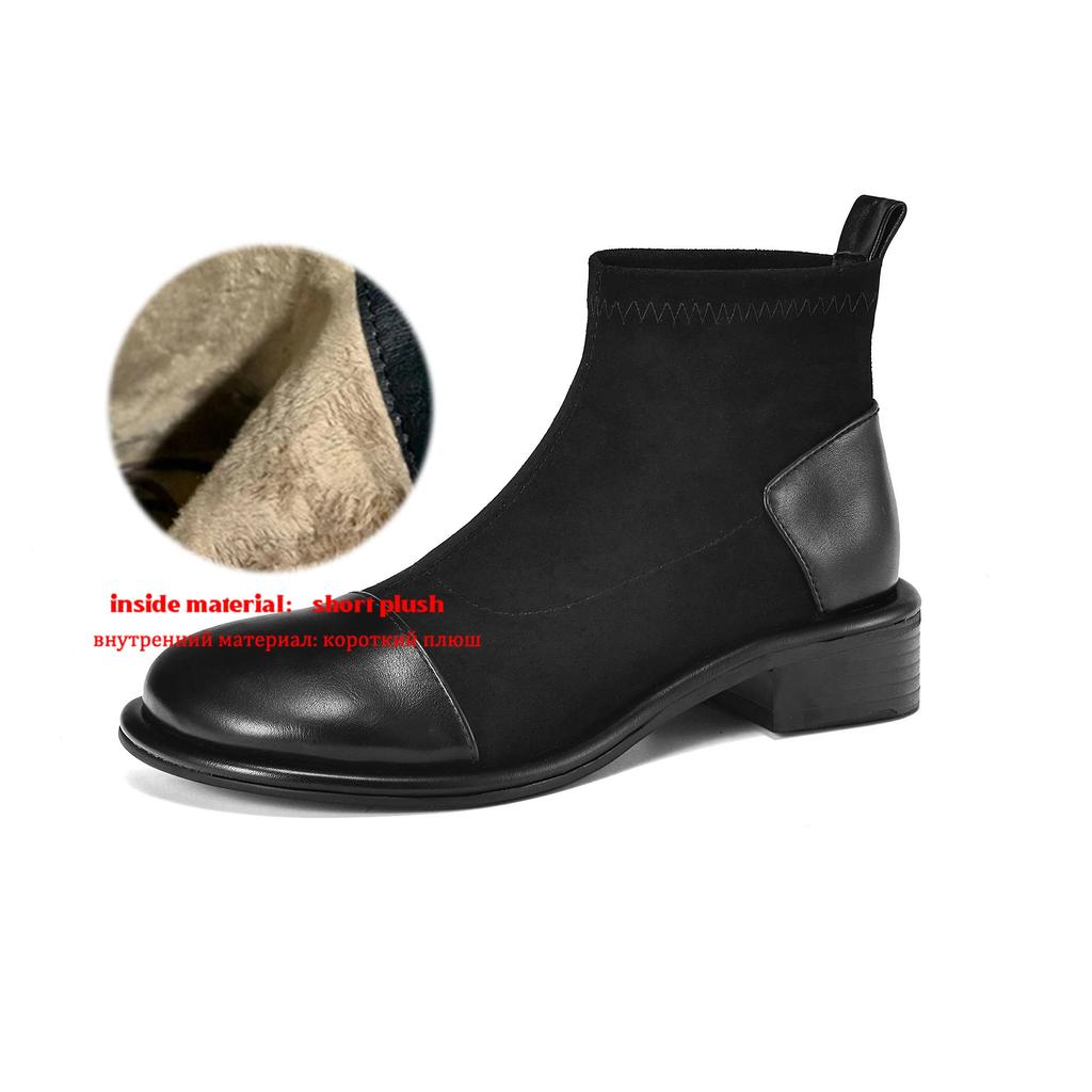 Krazing Pot Flock Autumn Winter Shoes Low Heels Size 43 Stretch Boots Back Patch Work Street Wear Elastic Ankle Boots