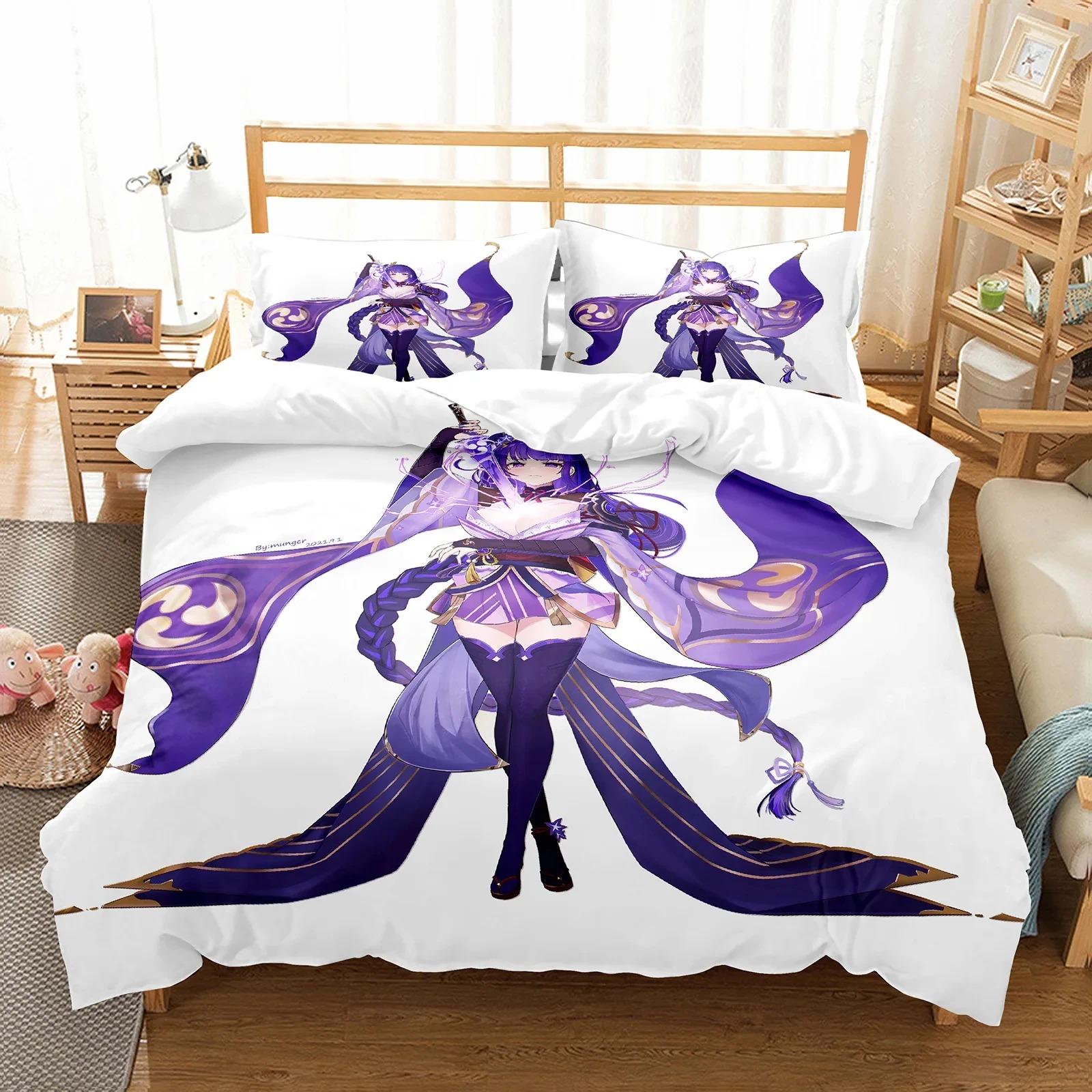 

Genshin Impact Raiden Shogun Pillowcase Bedding Bag Cartoon Set Anime Customize Bedding Decoration Cute Quilt Cover Tool 70x133cm 2pcs