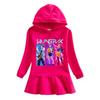 Kpop Demon Hunter Girls' Rainbow Ruffle Hooded Dress – Long Sleeve Princess Style for Spring & Autumn