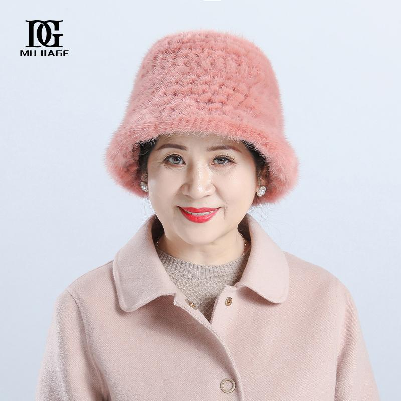 Mink hat woman winter versatile middle-aged and elderly Korean version mink fur hat winter mom grandma fisherman hat
