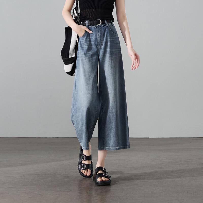 SOFSIL Women s 2026 Summer Relaxed Wide-Leg Cropped Denim Pants 27/M