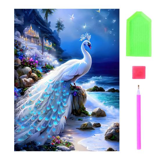 Diamant-Kunst-Set zum Selbermachen, Pfauenmuster, lebendige Farben, Stress reduzieren, Selbstvertrauen steigern, quadratisch, rund, Mosaik-Set, Heimdekoration