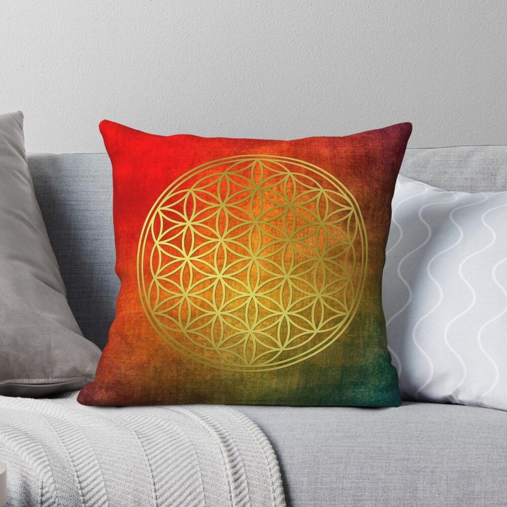 Sacred Golden Flower Of Life Square Pillowcase Polyester Linen Velvet Printed Zip Decor Pillow Case Car Cushion Case x