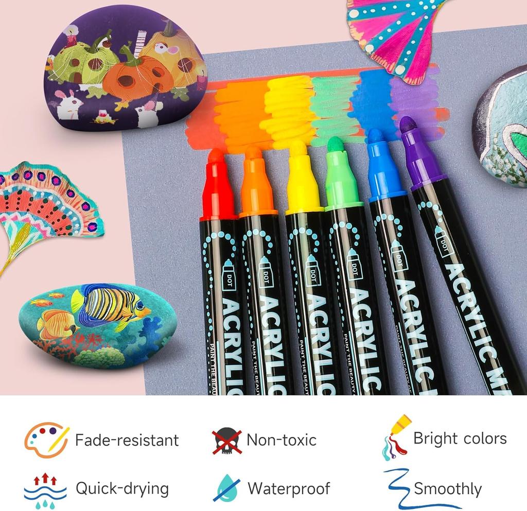 12-120 Färger Dubbelspets Akrylfärgspennor Markörer för Trä Duk Sten Målning Glas Keramiska Ytor DIY Hantverk