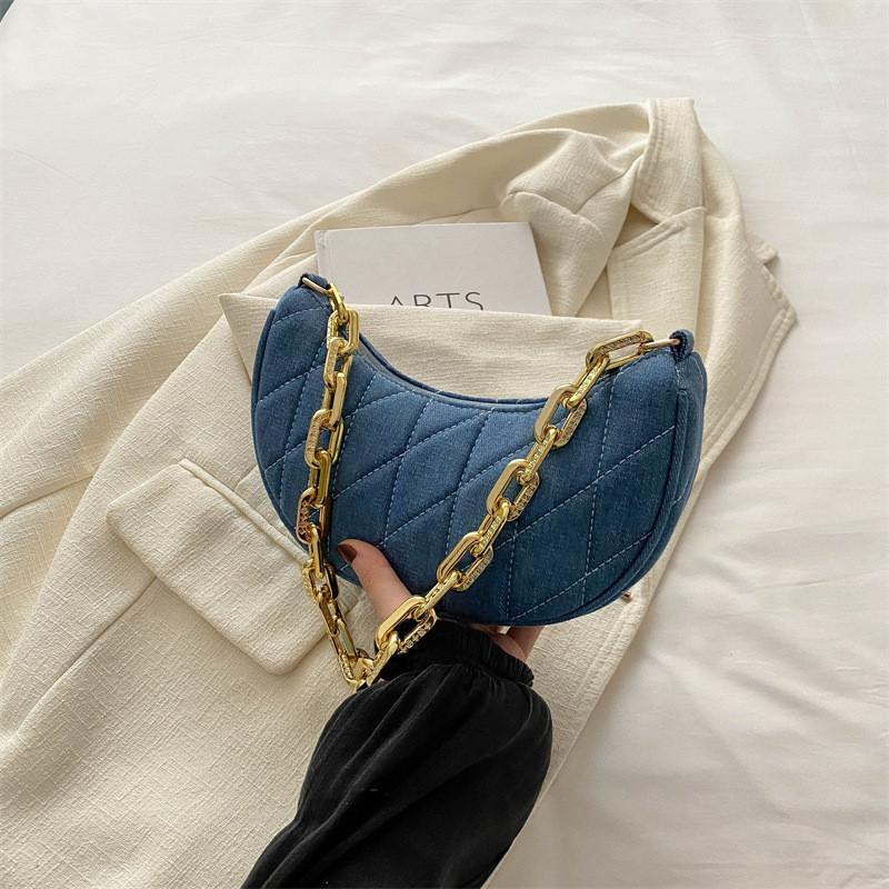 Chic Blue Moon Crescent Shoulder Bag Stylish Canvas Crossbody For Summer 2024 светло-синий