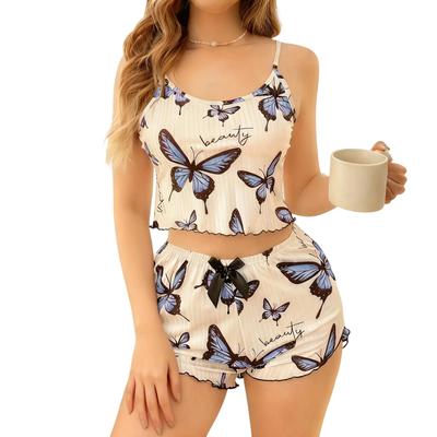 Women Soft 2 Piece Pajamas Set Sleeveless Shorts Set Loungewear Sets Pyjamas Nightwear