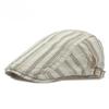 Vintage Striped Flat Cap for Men Women Japanese Simple Ivy Cabbie Hat Retro Cotton Linen Newsboy Gatsby Cap Adjustable Forward Hat